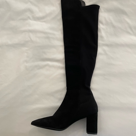 Stuart Weitzman Carly Suede Over The Knee Pointed Boots Block Heel - Picture 1 of 4
